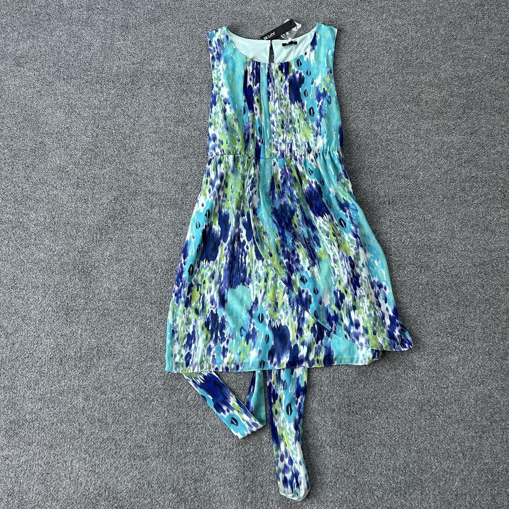 Dress Womens XL Rain Blue Print Tulip Hem Belted Sleeveless Sundress Soft Pleat